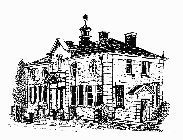 Pen sketch of Carnegie building which houses Museum